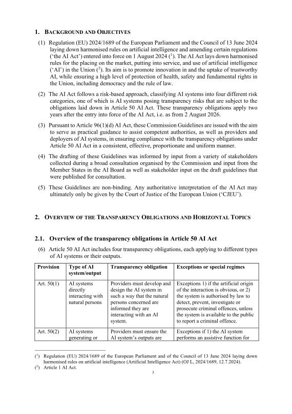 AI Act guidelines Commission européenne transparence article 50