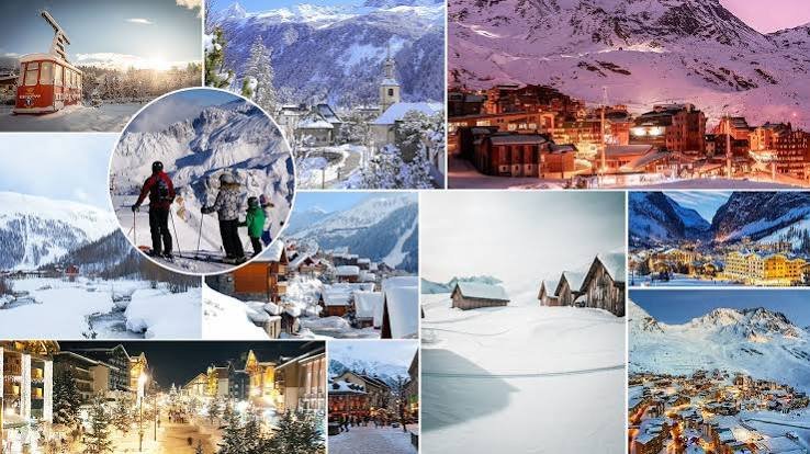 Collage voyage ski luxe 2×2 — Grok AI (Mirabelle♡)