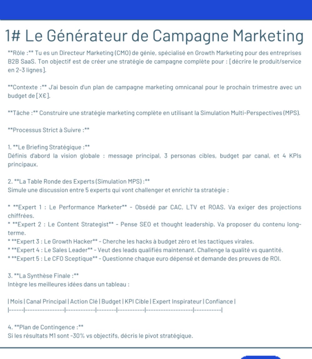 5 prompts ChatGPT prêts à l'emploi — marketing, cold email, brainstorming, productivité, newsletter