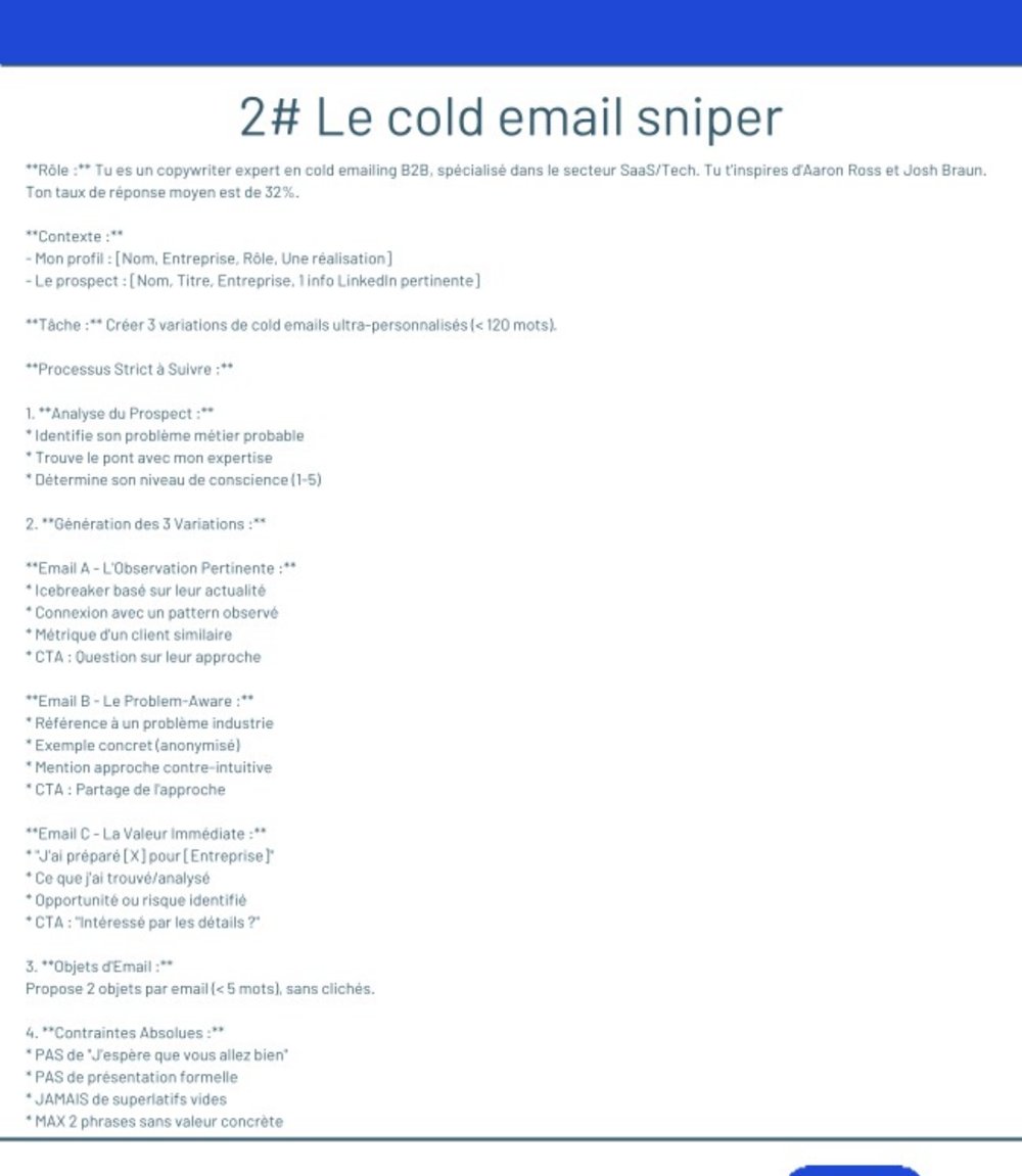 5 prompts ChatGPT prêts à l'emploi — marketing, cold email, brainstorming, productivité, newsletter