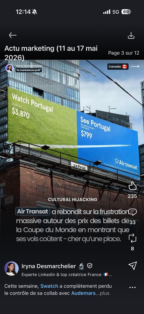 Air Transat — comparatif prix billet d'avion vs place de match