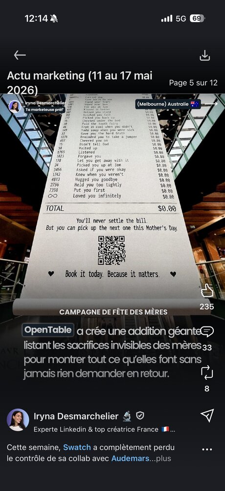 OpenTable — addition géante des sacrifices invisibles des mères