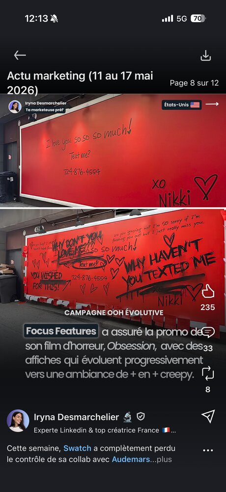 Focus Features — affiches OOH évolutives pour le film « Obsession »