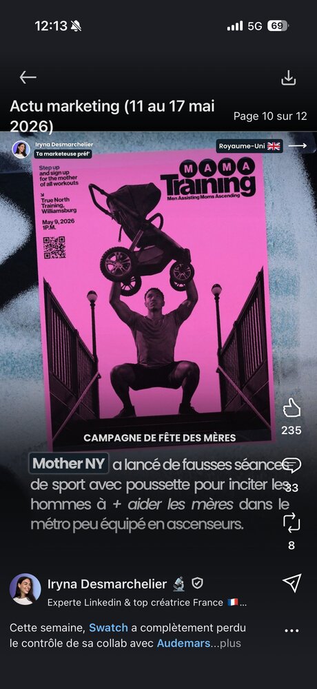 Mother NY — fausse séance de sport avec poussette lestée