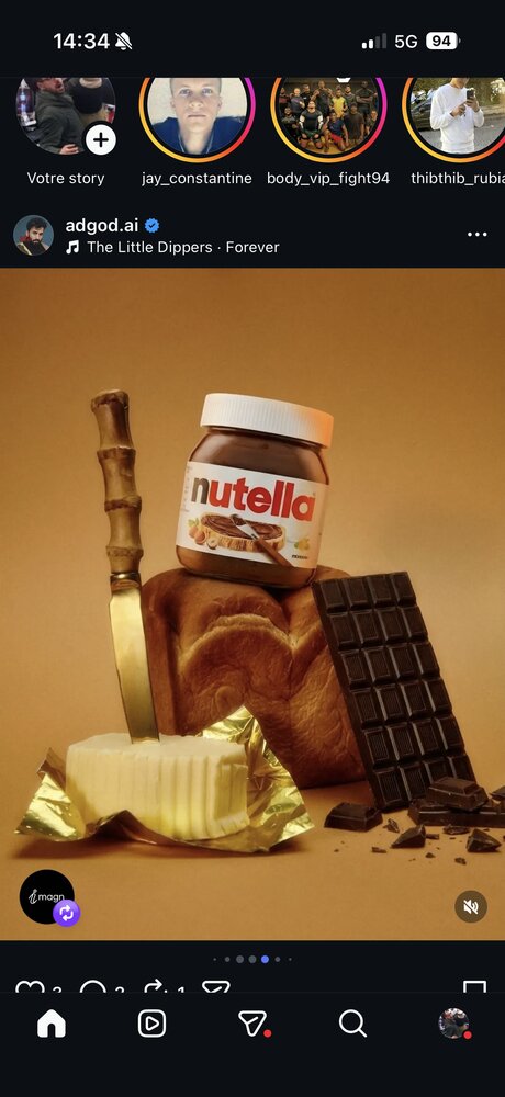 adgod.ai — nature morte Nutella, tablette de chocolat et beurre, rendu IA