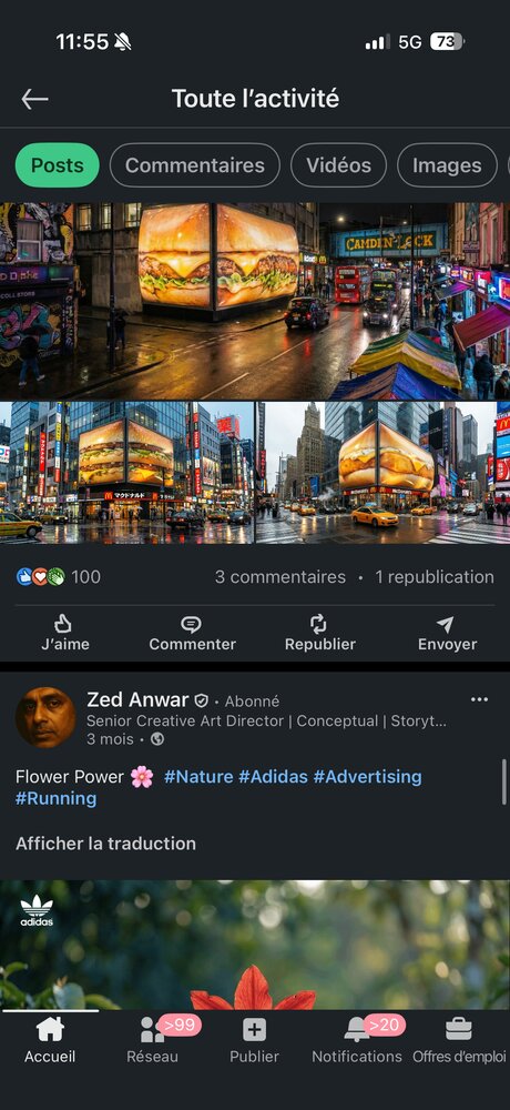 Écrans géants « Flower Power » adidas à Times Square, New York, ambiance nature/running