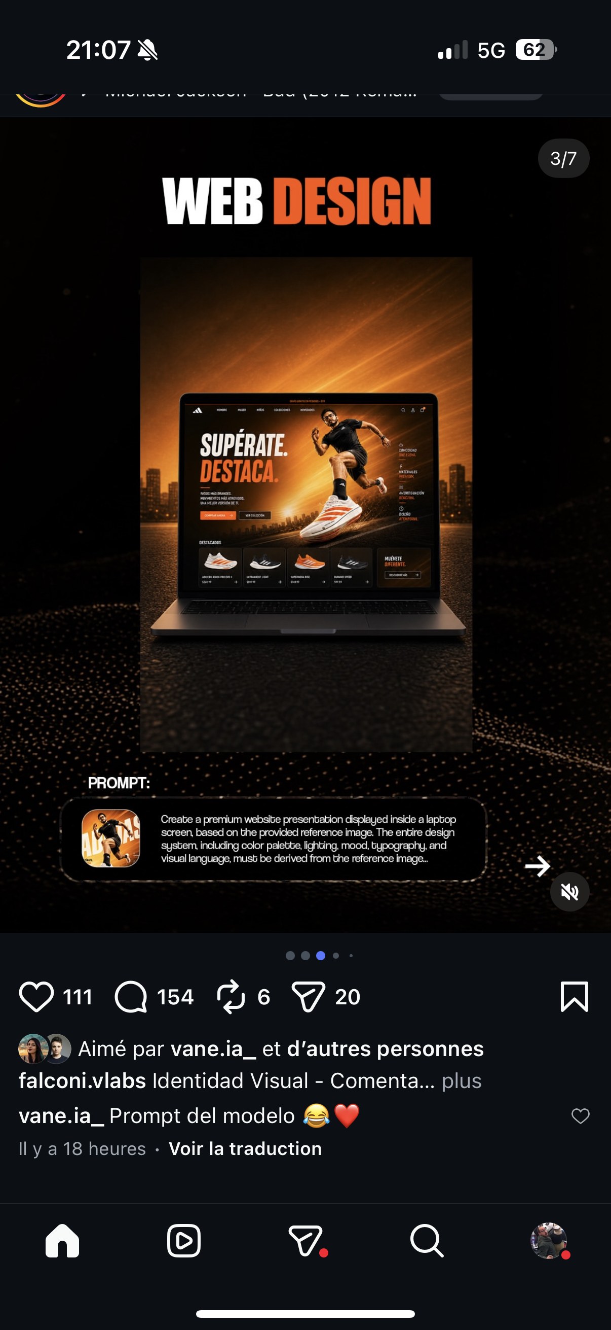 « WEB DESIGN » — présentation du site Adizero affichée dans un écran d'ordinateur portable, décliné de la même image de référence