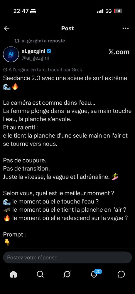 Prompt et rendu vidéo IA d'une scène de surf
