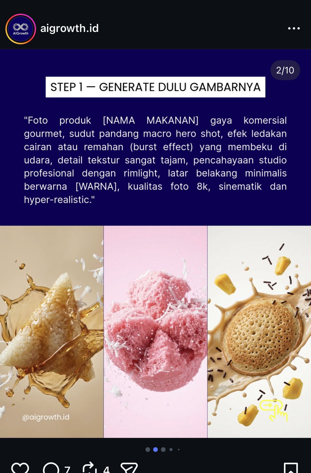 Prompt photographie produit food macro burst effect indonesien