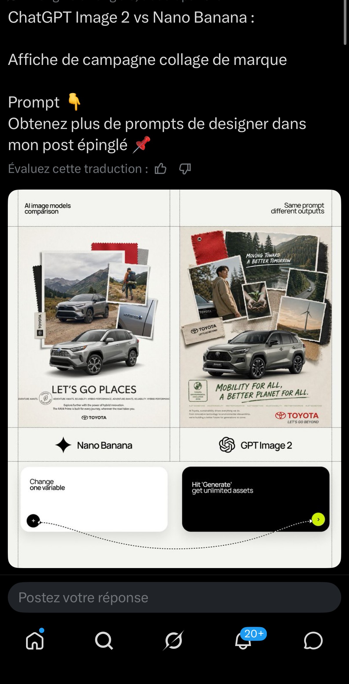 Toyota RAV4 — comparatif « Nano Banana » vs « GPT Image 2 », même prompt, deux moutures différentes