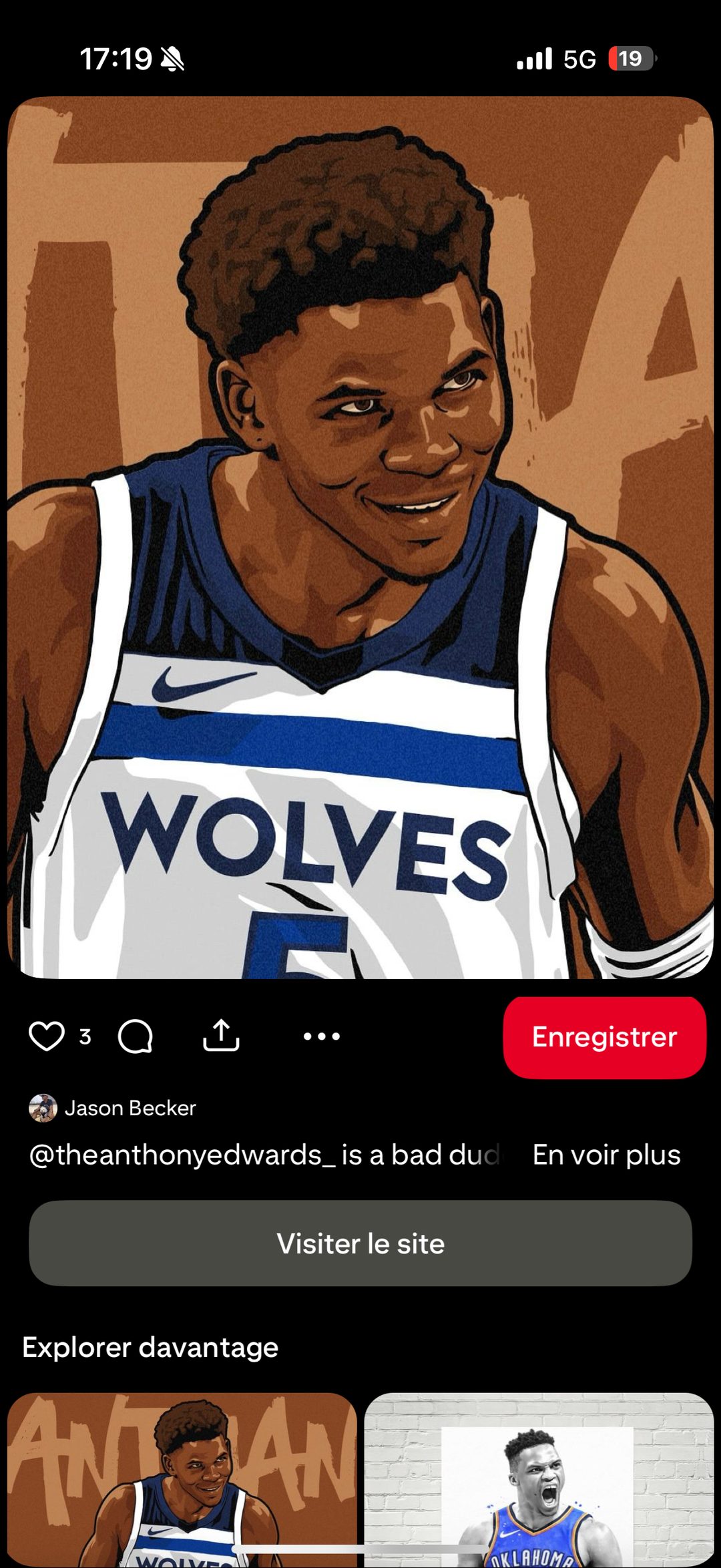 Anthony Edwards — illustration vectorielle maillot Timberwolves