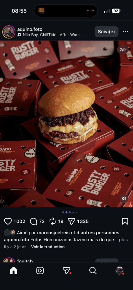 Burger Rusty Burger, mise en scène sur packaging