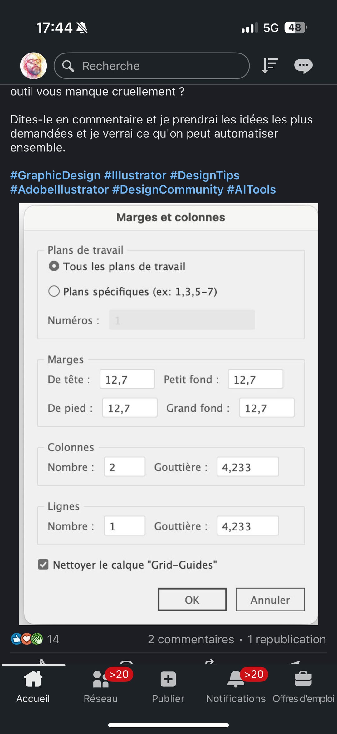 Astuce Adobe Illustrator pour créer une grille (marges et colonnes)