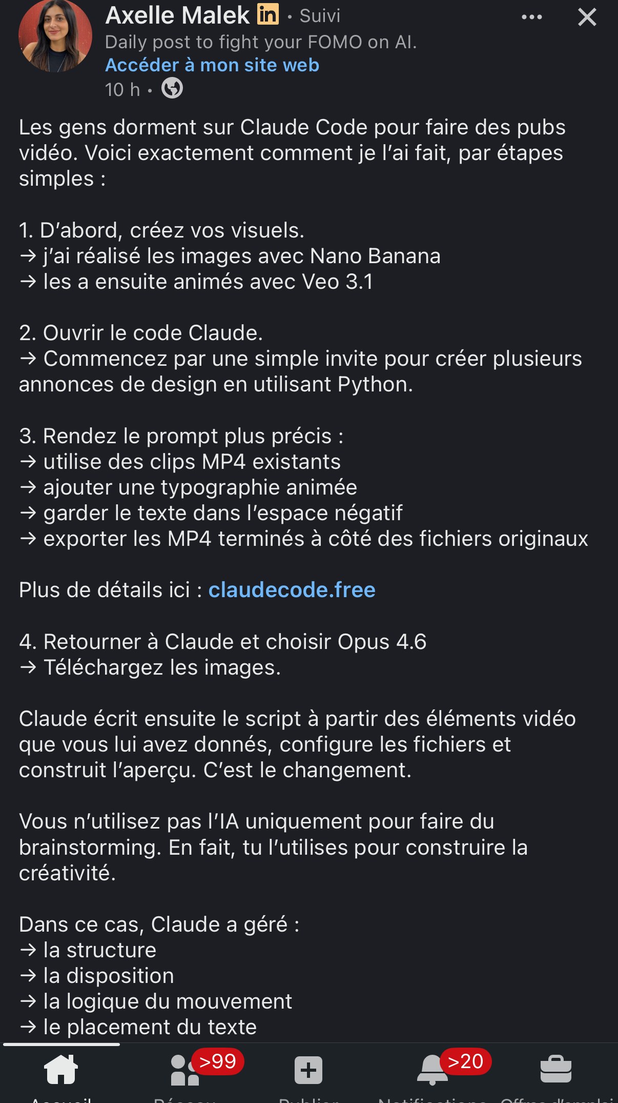 « Les gens dorment sur Claude Code pour faire des pubs vidéo. Voici exactement comment je l'ai fait, par étapes simples »