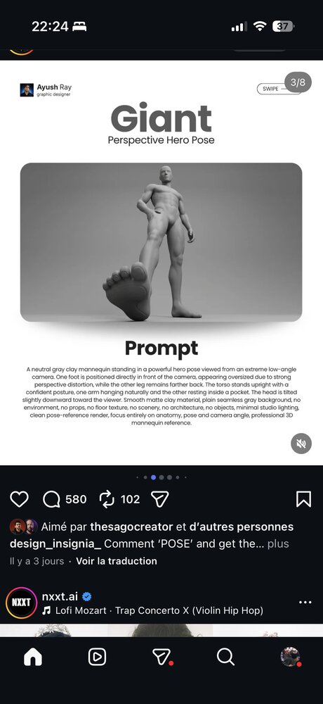 Ayush Ray — pose « Giant », prompt caméra contre-plongée extrême