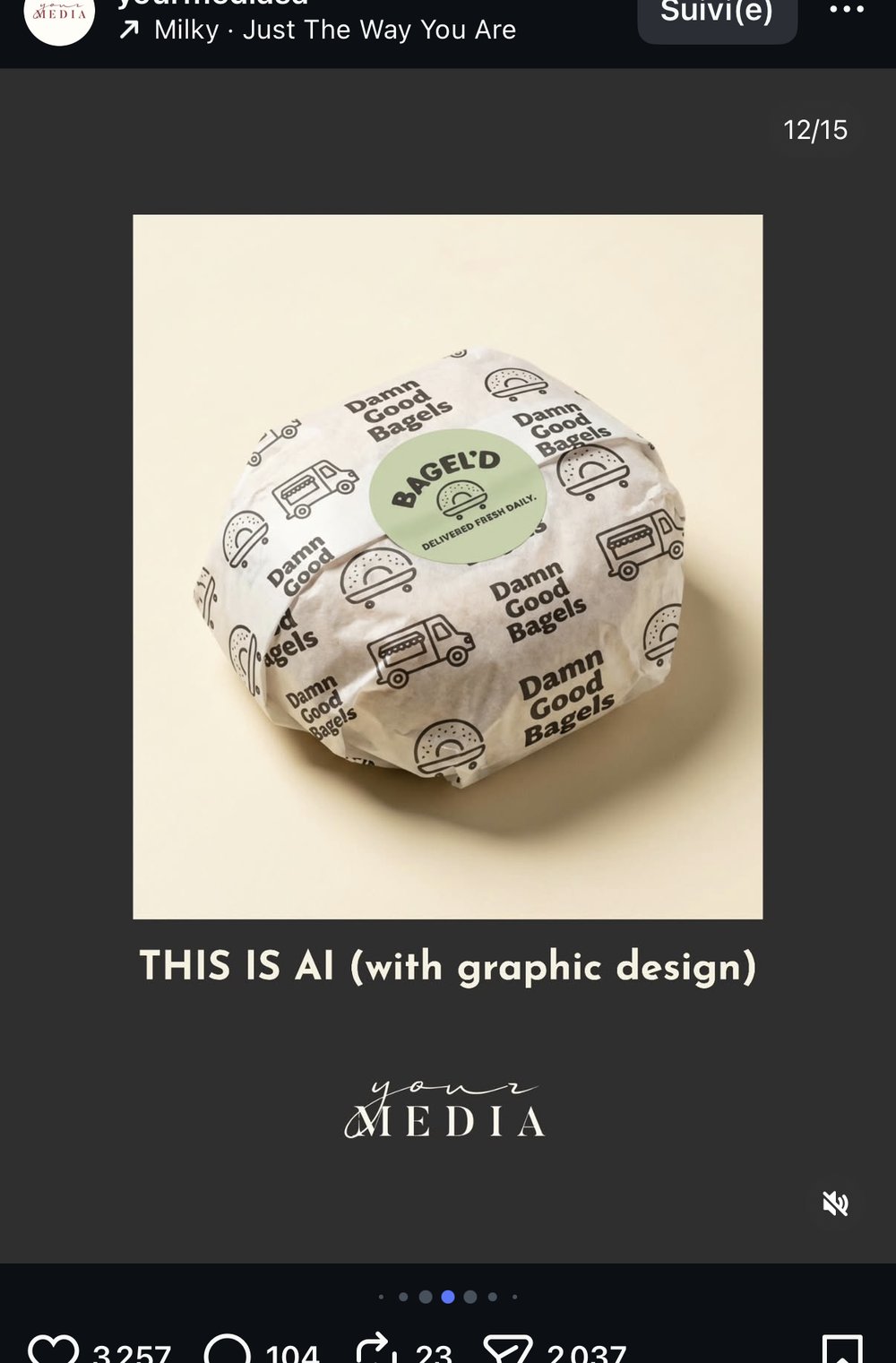 Papier d'emballage à motif logo/camion « Damn Good Bagels — Built Baked Different », THIS IS AI