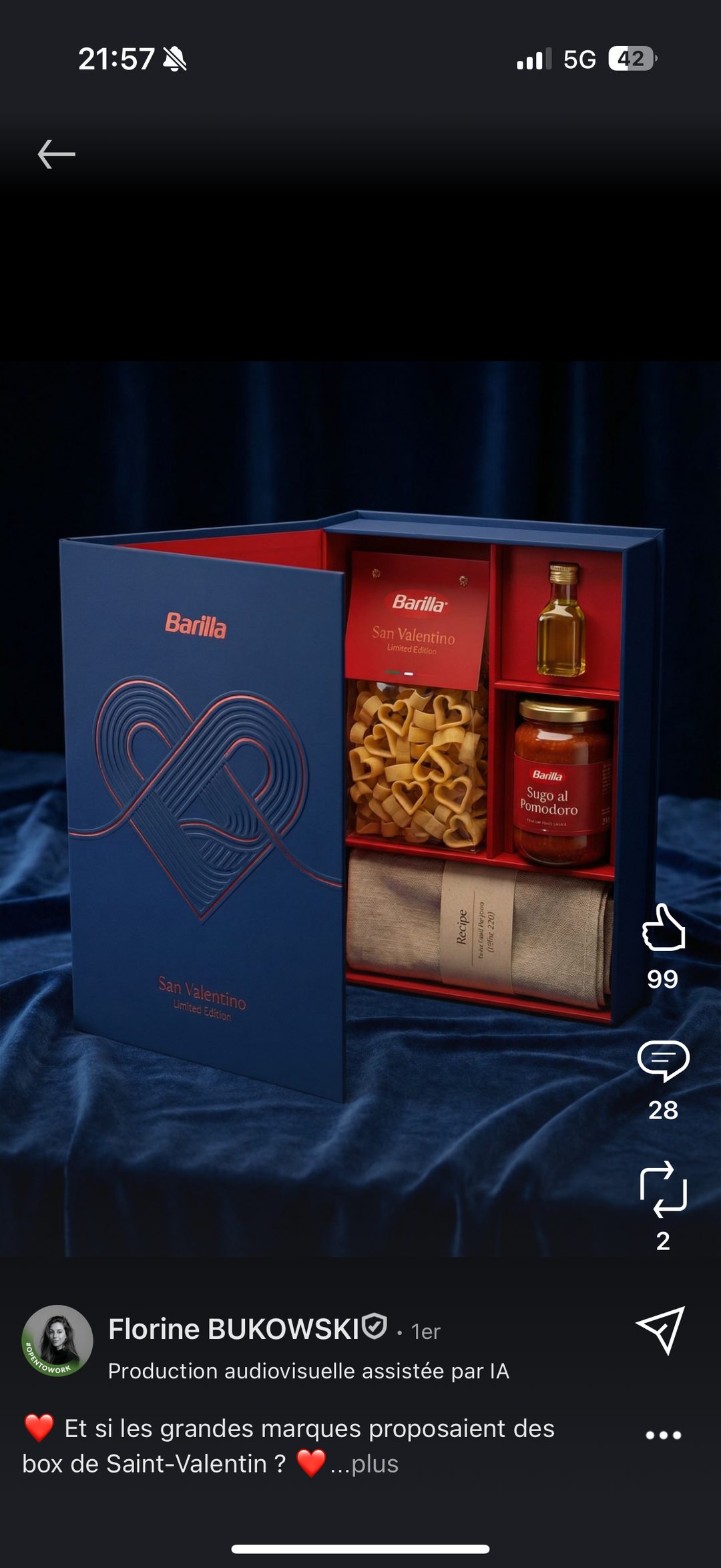 Concept de box Saint-Valentin Barilla en édition limitée