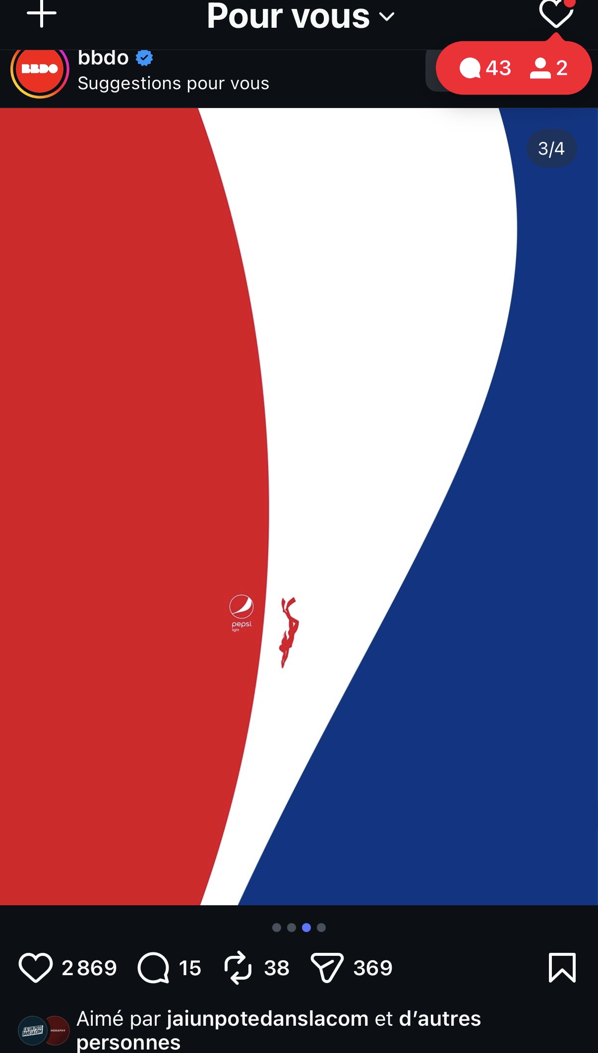 Variante de cadrage du même ruban rouge/blanc/bleu, silhouette de danseur positionnée différemment