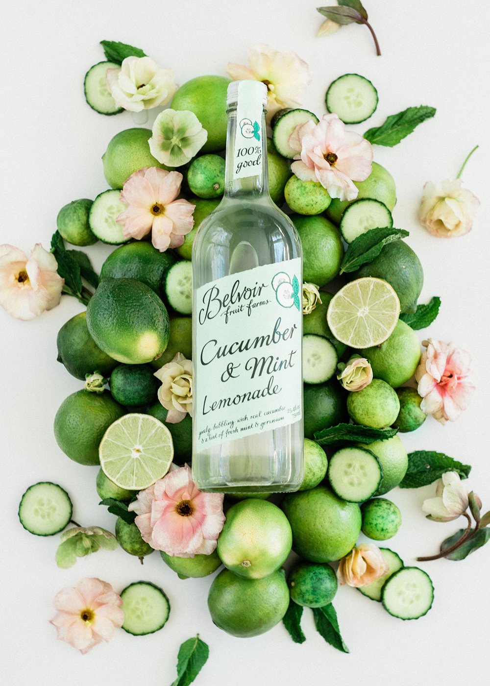 Belvoir concombre menthe bouteille flatlay