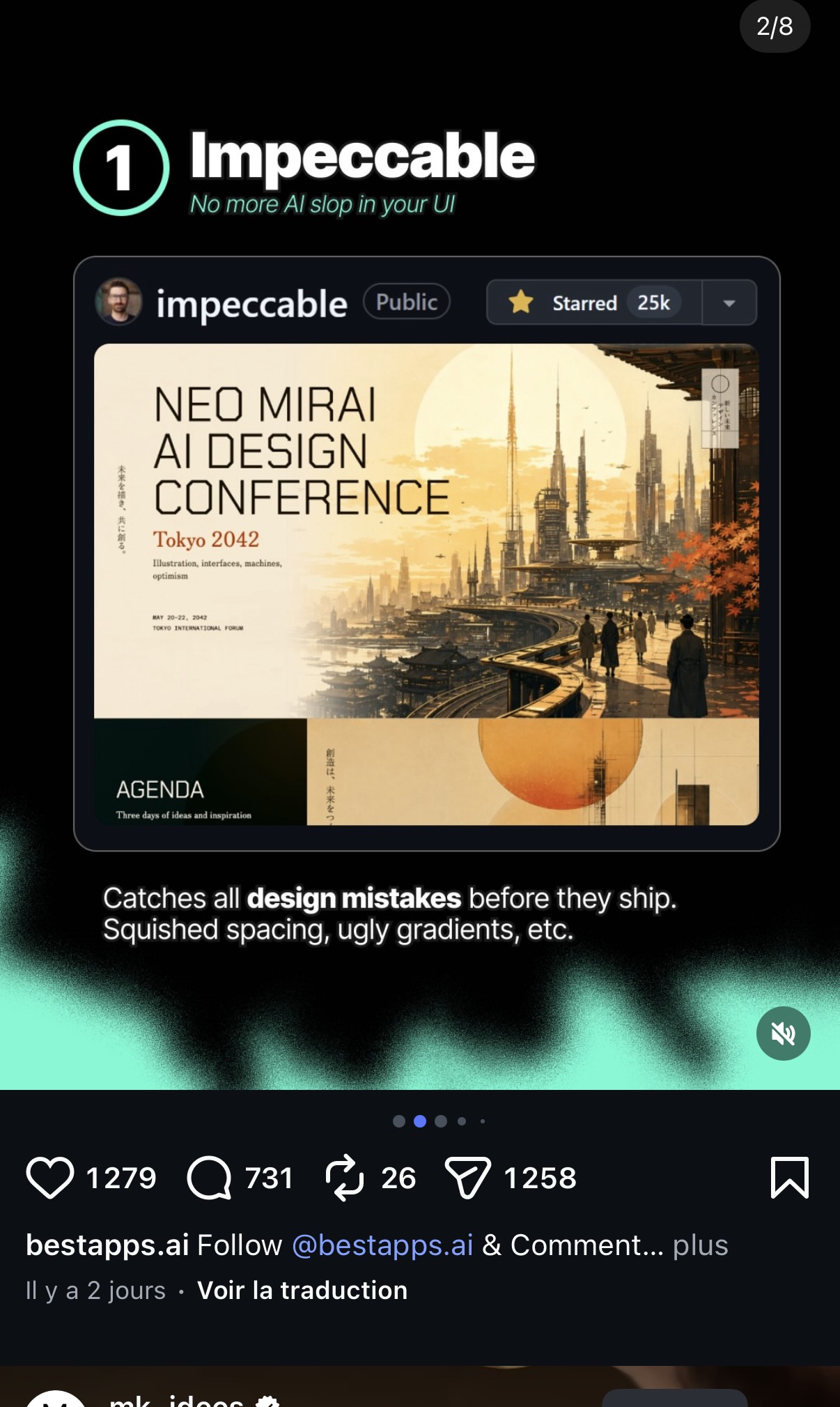 1. Impeccable — « No more AI slop in your UI », 25k étoiles GitHub, catches all design mistakes before they ship