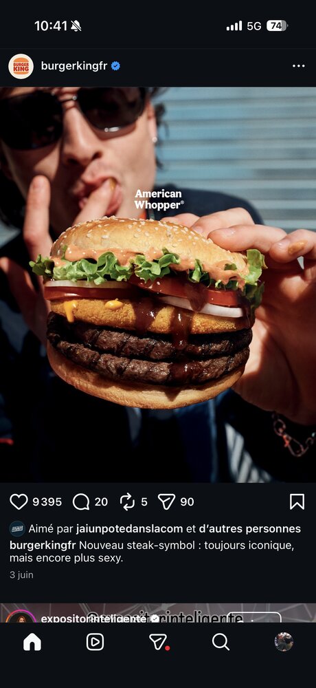 Visuel publicitaire Burger King France pour l'American Whopper