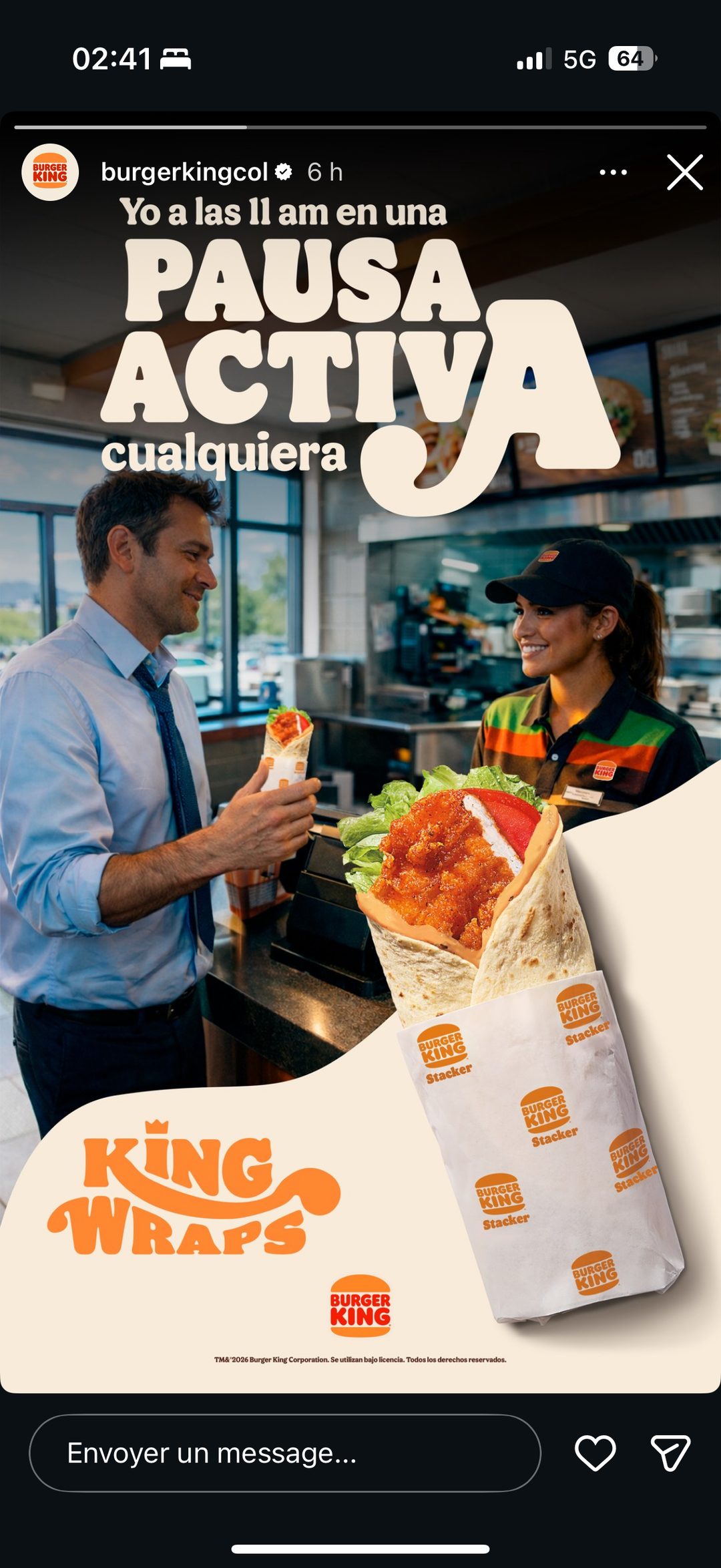 Burger King Colombie King Wraps pausa activa publicite