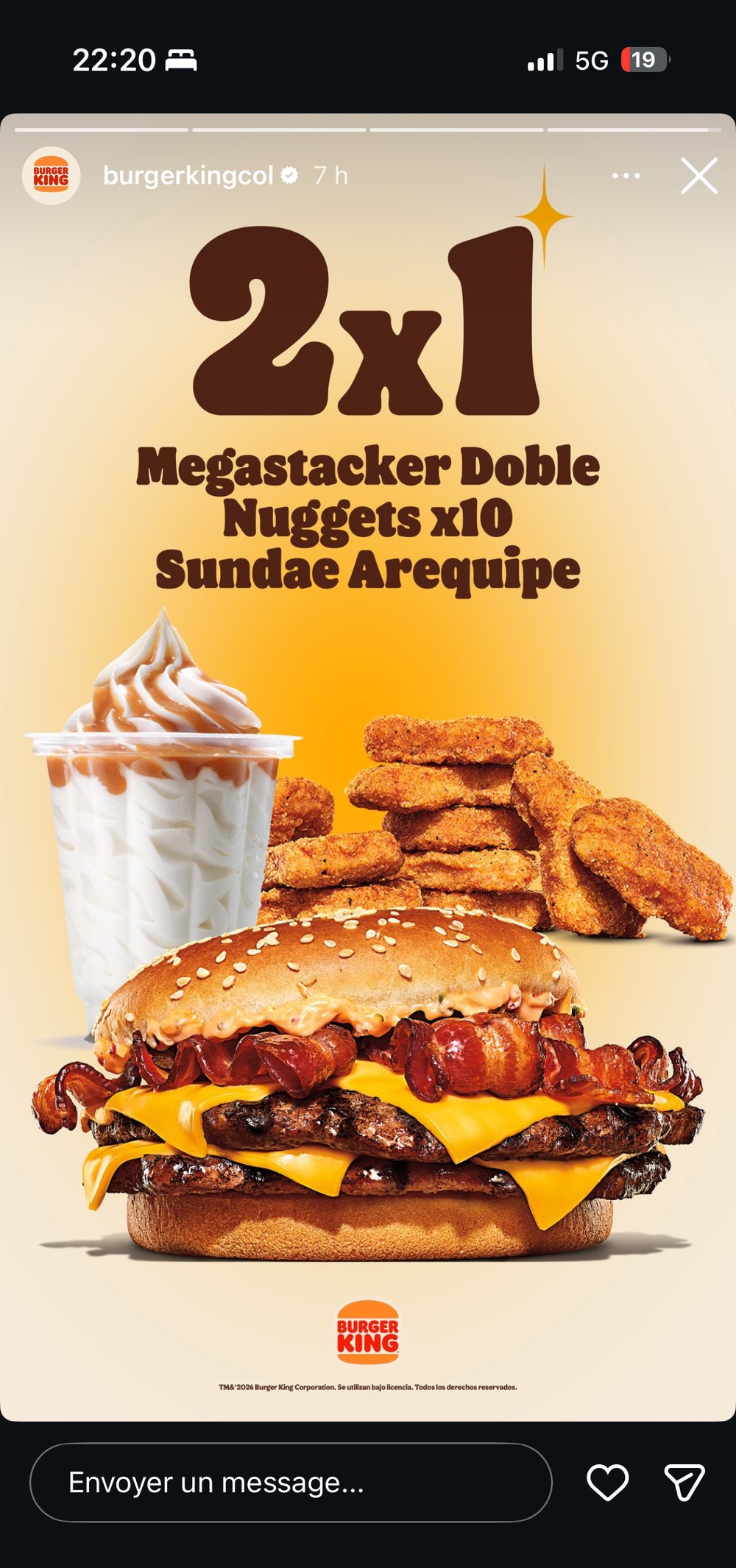 Burger King 2x1 Megastacker nuggets sundae combo