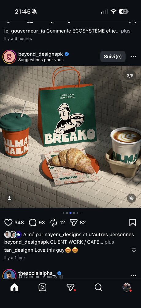 Mise en scène du sac, des gobelets et d'un croissant BREAKO