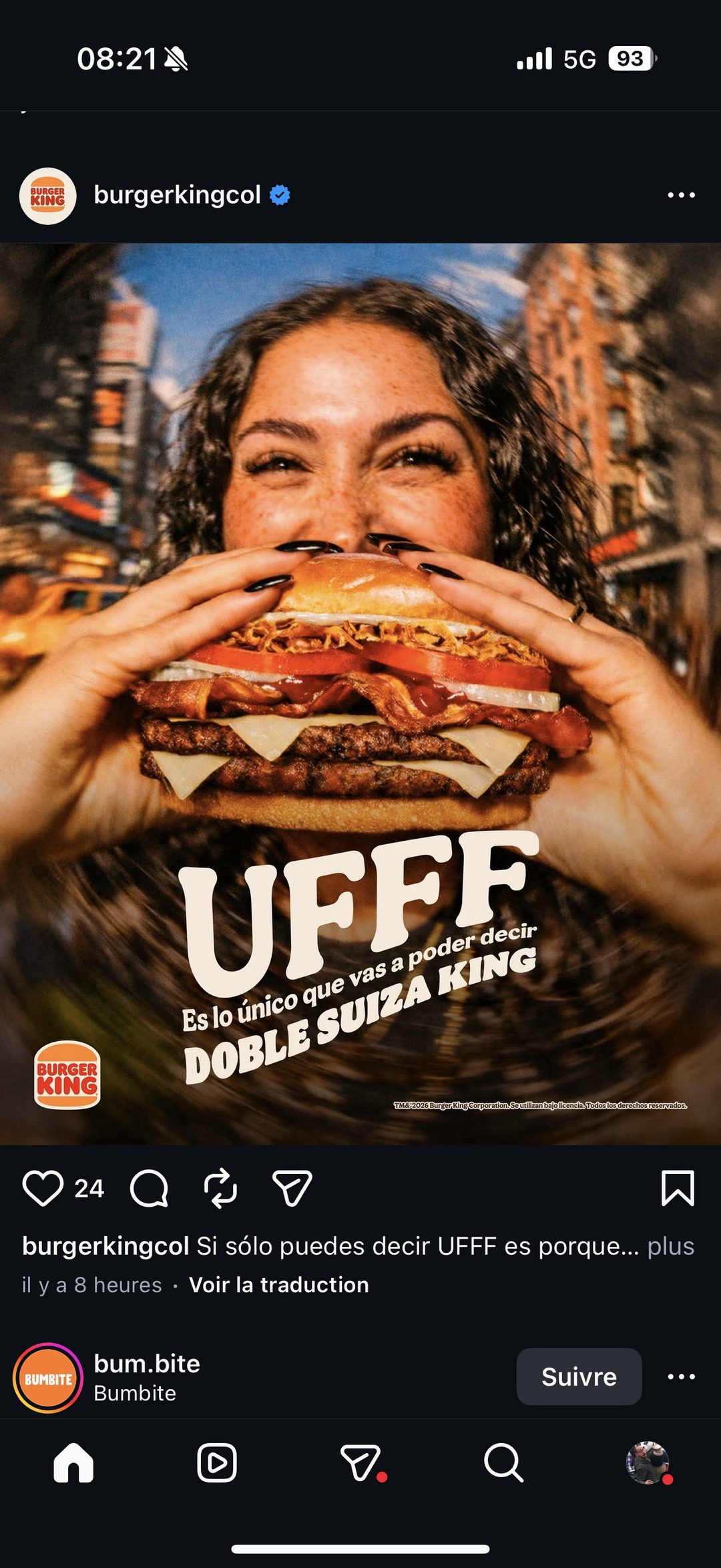 Burger King Colombie — campagne "UFFF" Doble Suiza King