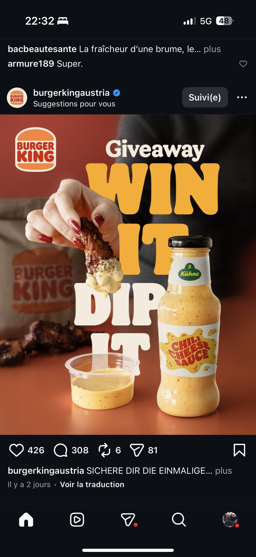 Giveaway Burger King Kuhne sauce Chili Cheese