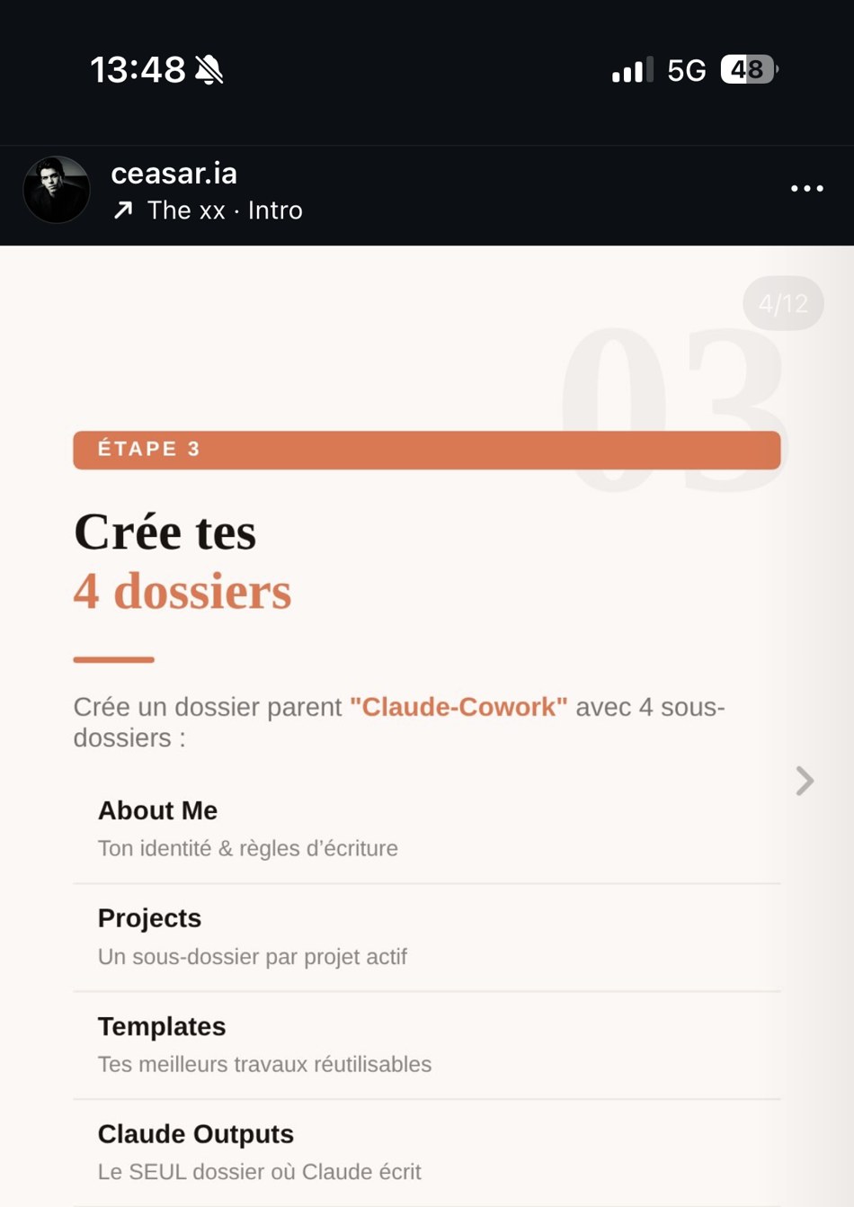ceasar.ia — Étape 3 « Crée 4 dossiers »
