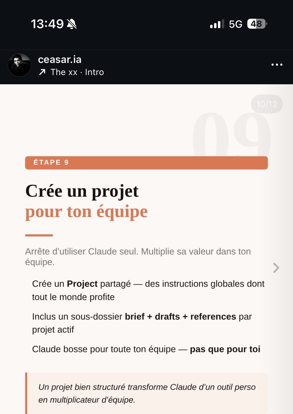 ceasar.ia — Étape 9 « Crée un projet d'équipe »