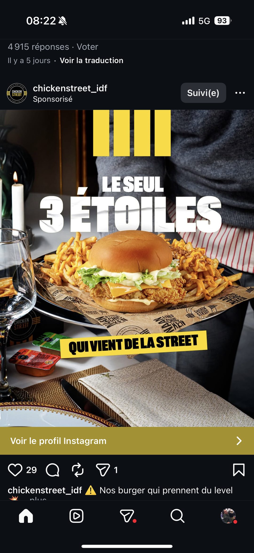Chicken Street — pub sponsorisée 'Le seul 3 étoiles qui vient de la street'