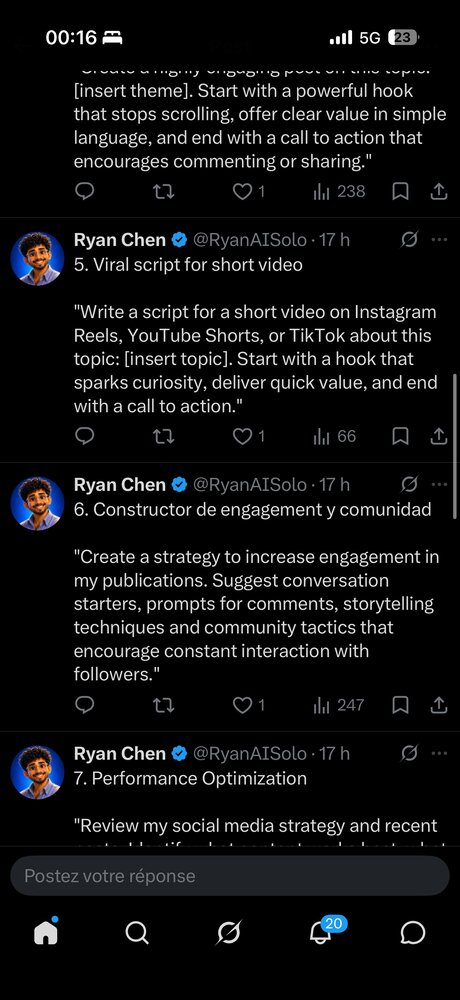 Prompts 5-7 — script viral, engagement, optimisation