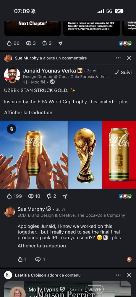 Canette Coca-Cola dorée inspirée du trophée FIFA, publiée par un design director