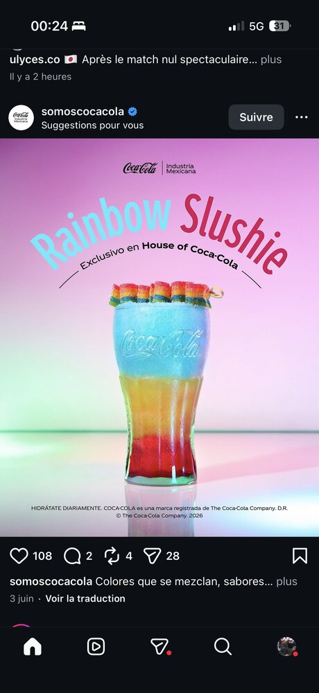 Visuel coloré pour le Coca-Cola Rainbow Slushie au Mexique