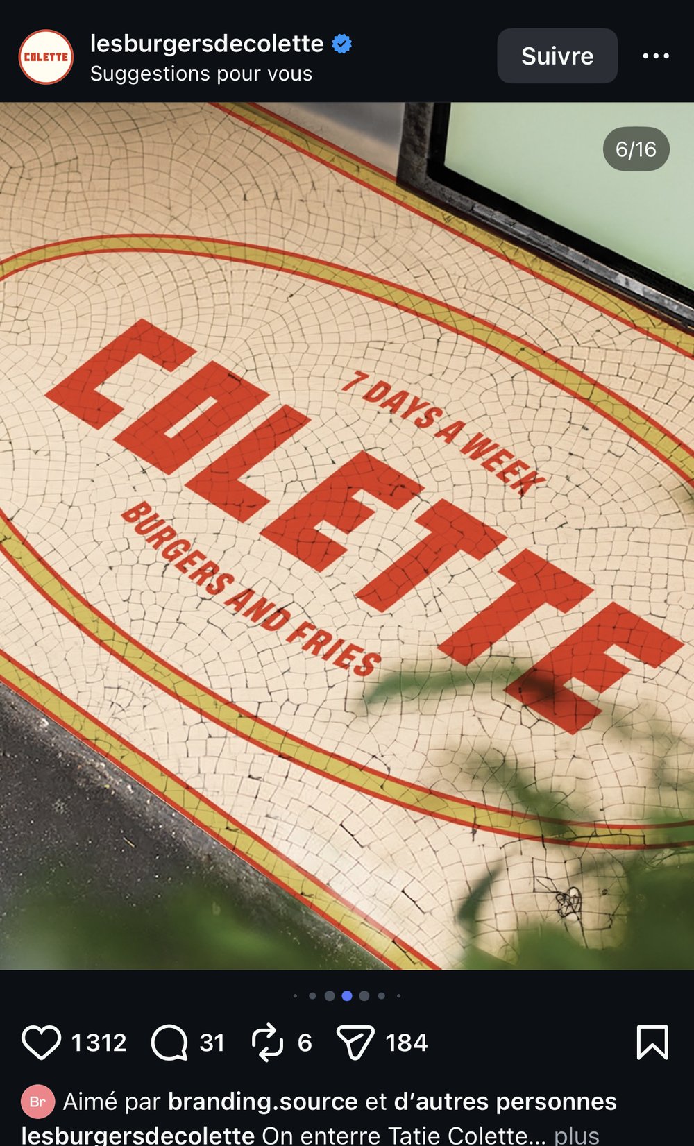 Sol mosaïque « COLETTE — 7 days a week Burgers and fries », nouvelle identité 2026