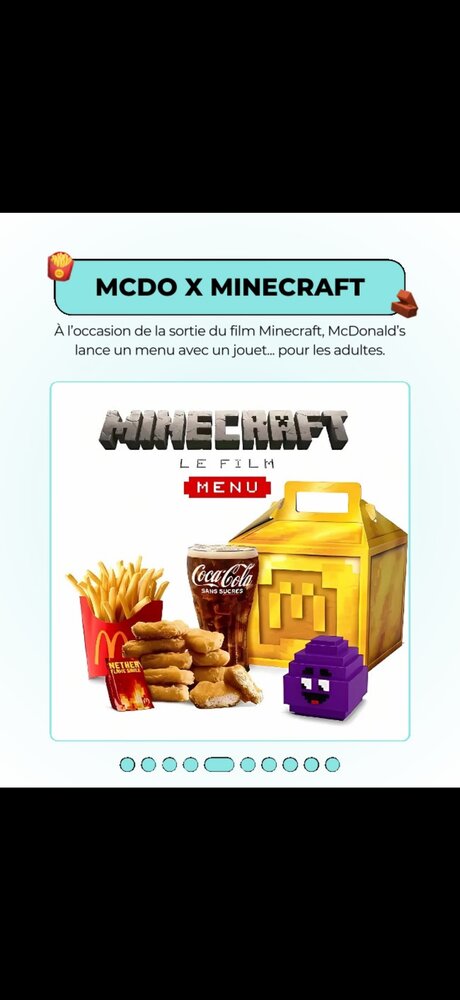 McDonald's x Minecraft — menu avec jouet pour adultes