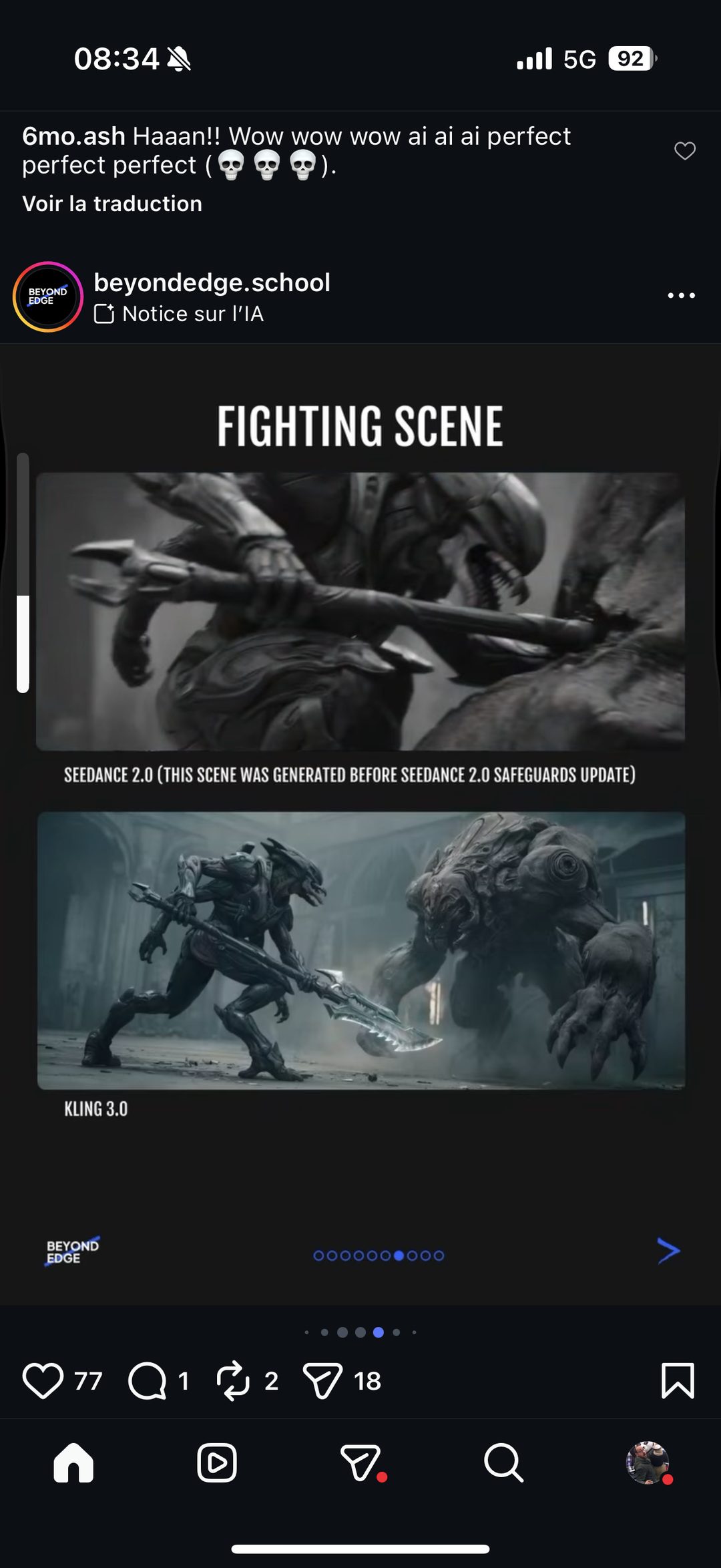 Comparatif SeeDance 2.0 vs Kling 3.0 sur une scène de combat