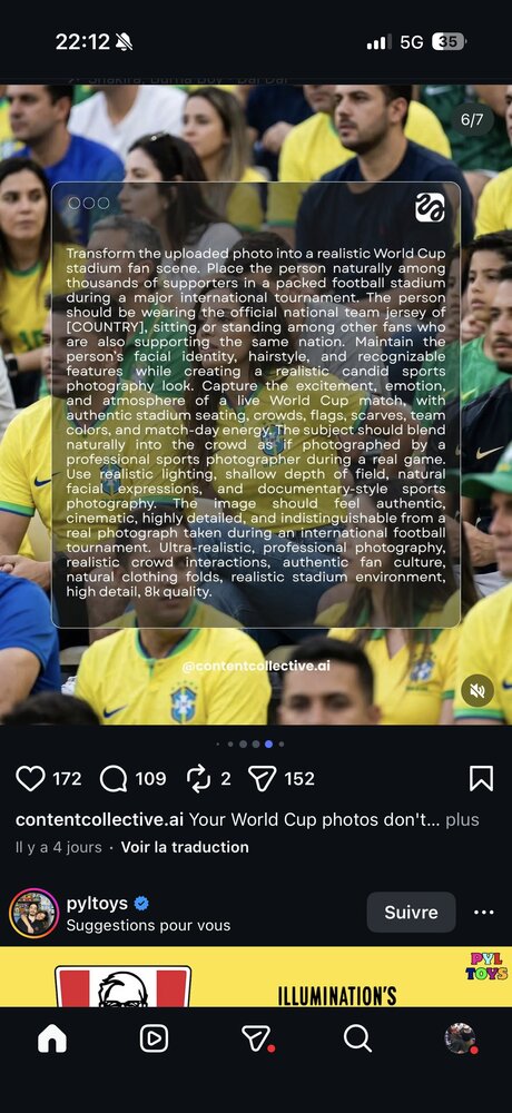 Prompt détaillé pour transformer une photo en scène de supporters au stade