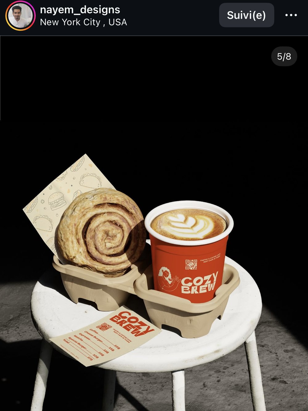 Cartes de menu « Cozy Brew » avec QR code, deux coloris (crème et terracotta)