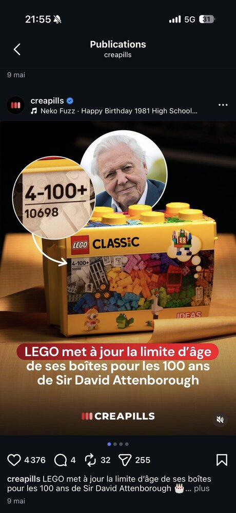 LEGO Classic met à jour sa limite d'âge « 4-100+ » pour les 100 ans de Sir David Attenborough