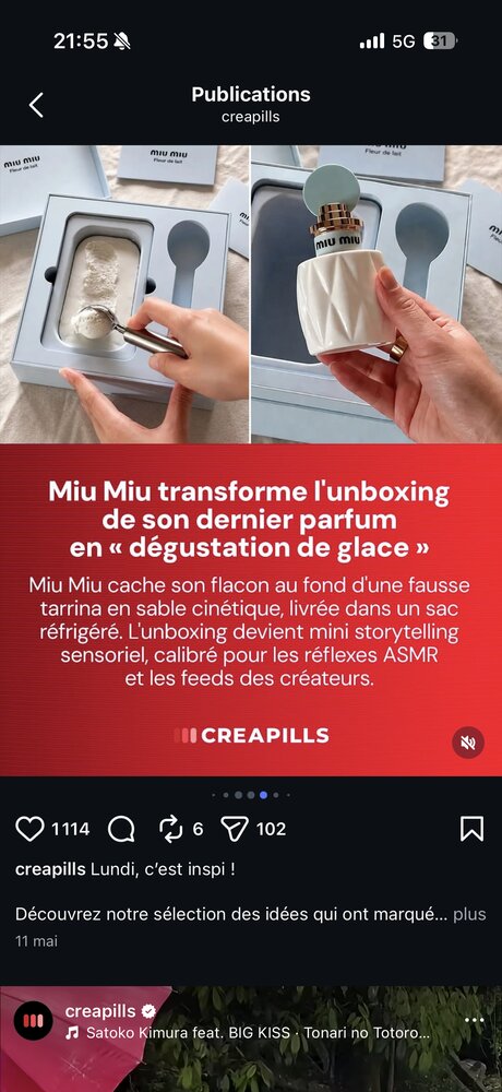 Miu Miu cache son parfum au fond d'une fausse tarrina de glace pour un unboxing ASMR