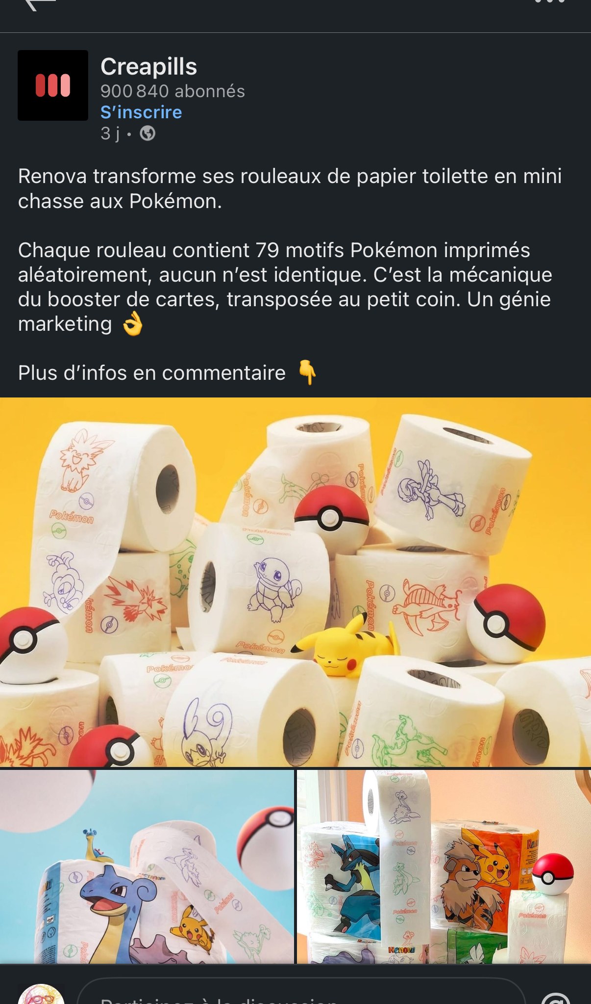 Campagne Renova x Pokémon — chasse au trésor imprimée sur rouleaux de papier toilette