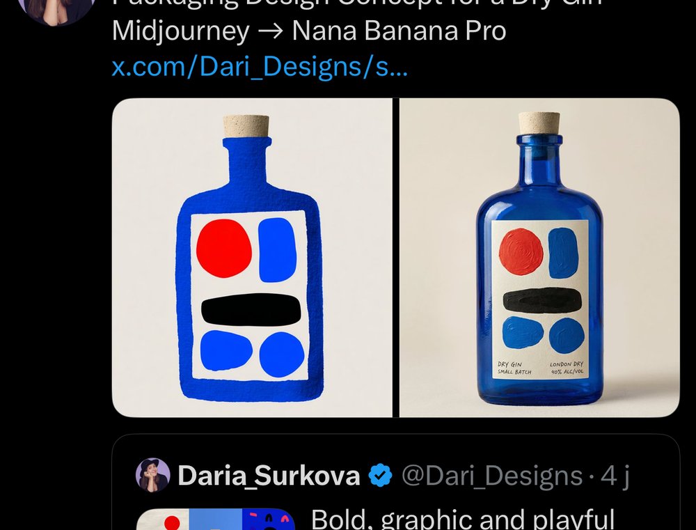 Daria Surkova — illustration Midjourney transformée en packshot photoréaliste (gin, sardines) 2