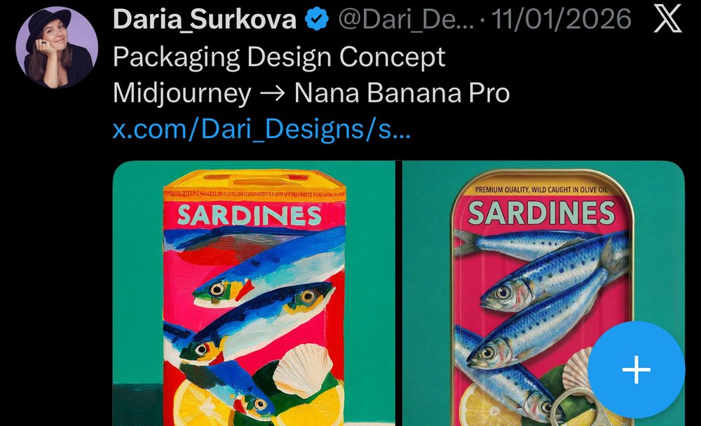 Daria Surkova — illustration Midjourney transformée en packshot photoréaliste (gin, sardines) 3
