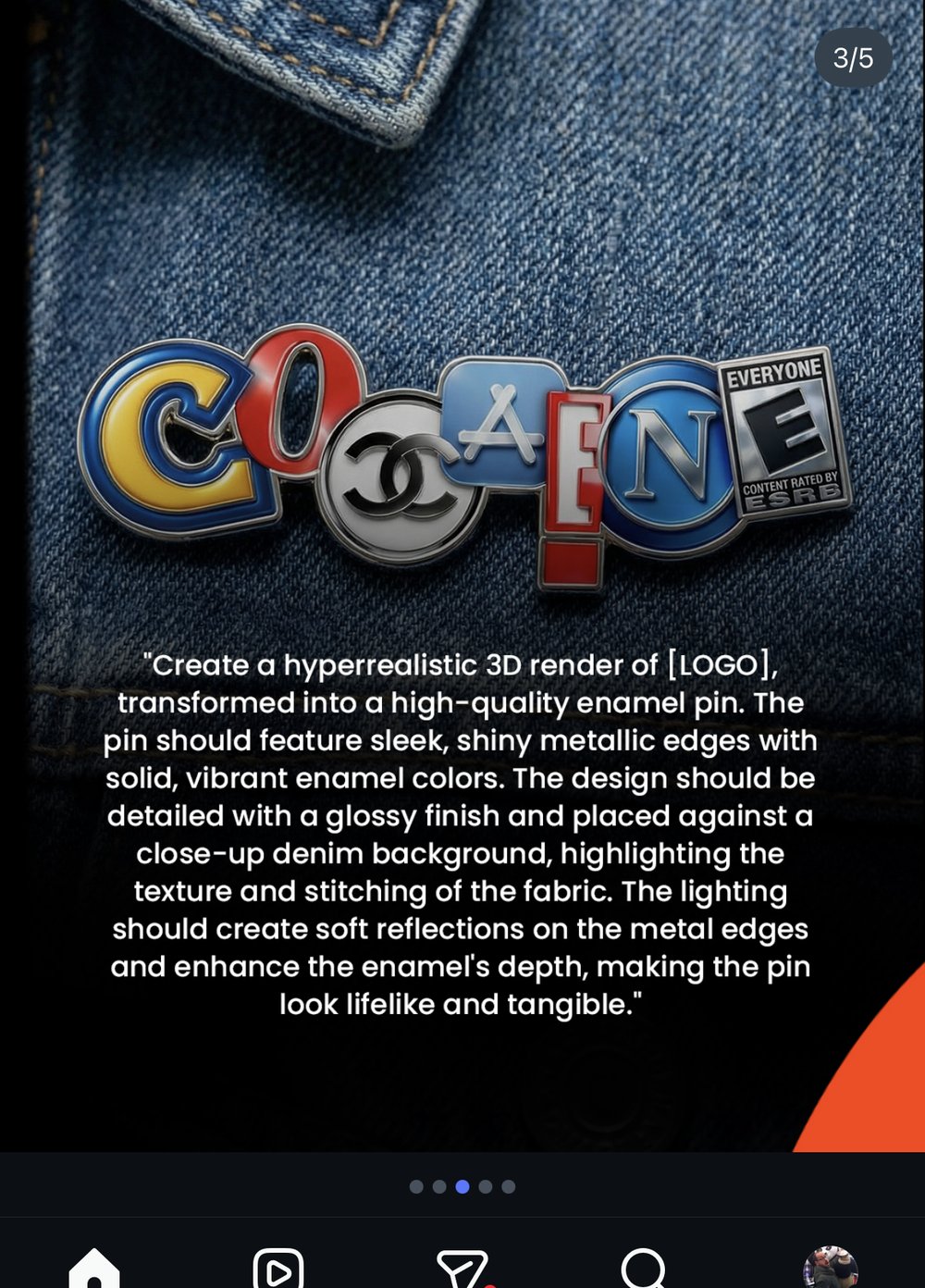 Pin emaille logo hyperrealiste fond denim prompt designnlsy