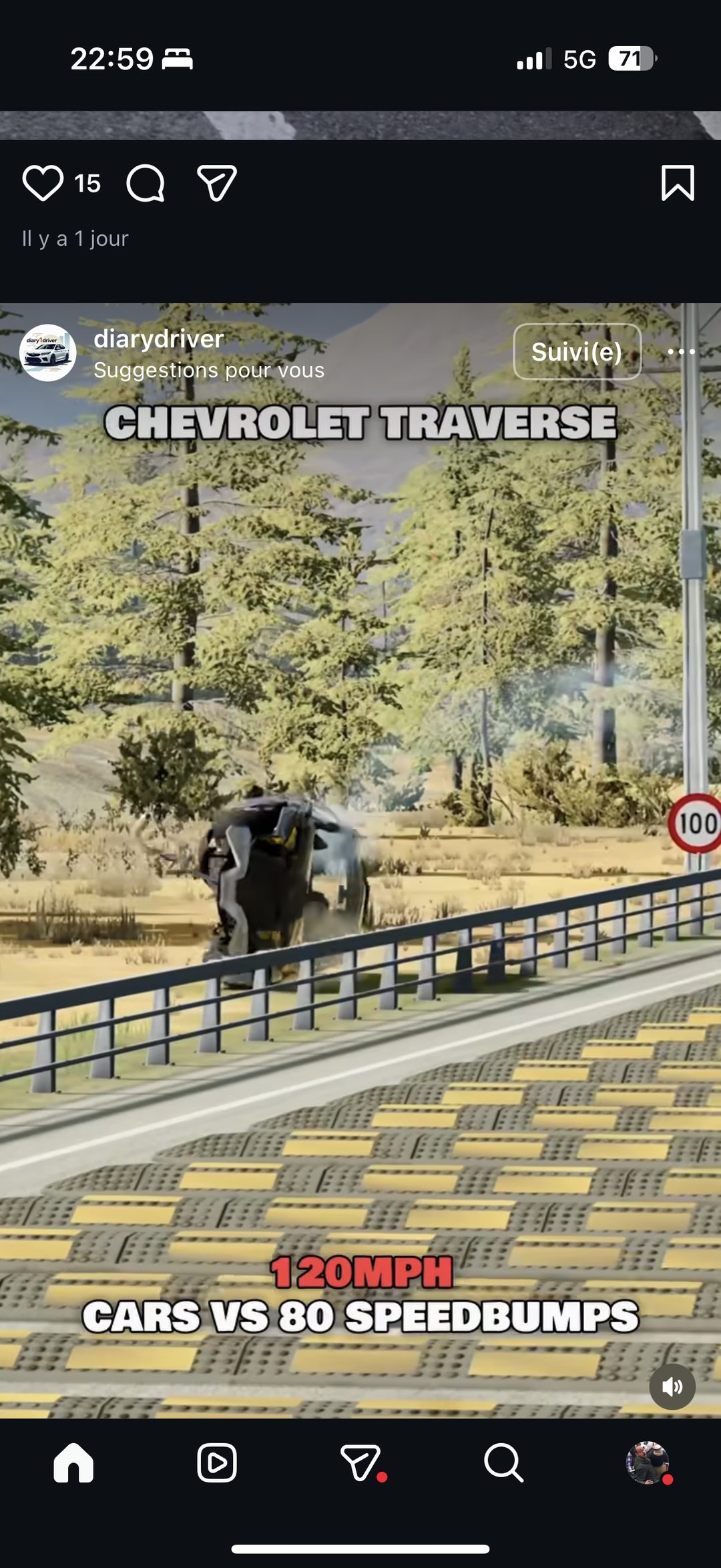 Reel diarydriver — crash-test jeu vidéo Chevrolet Traverse vs dos d'âne