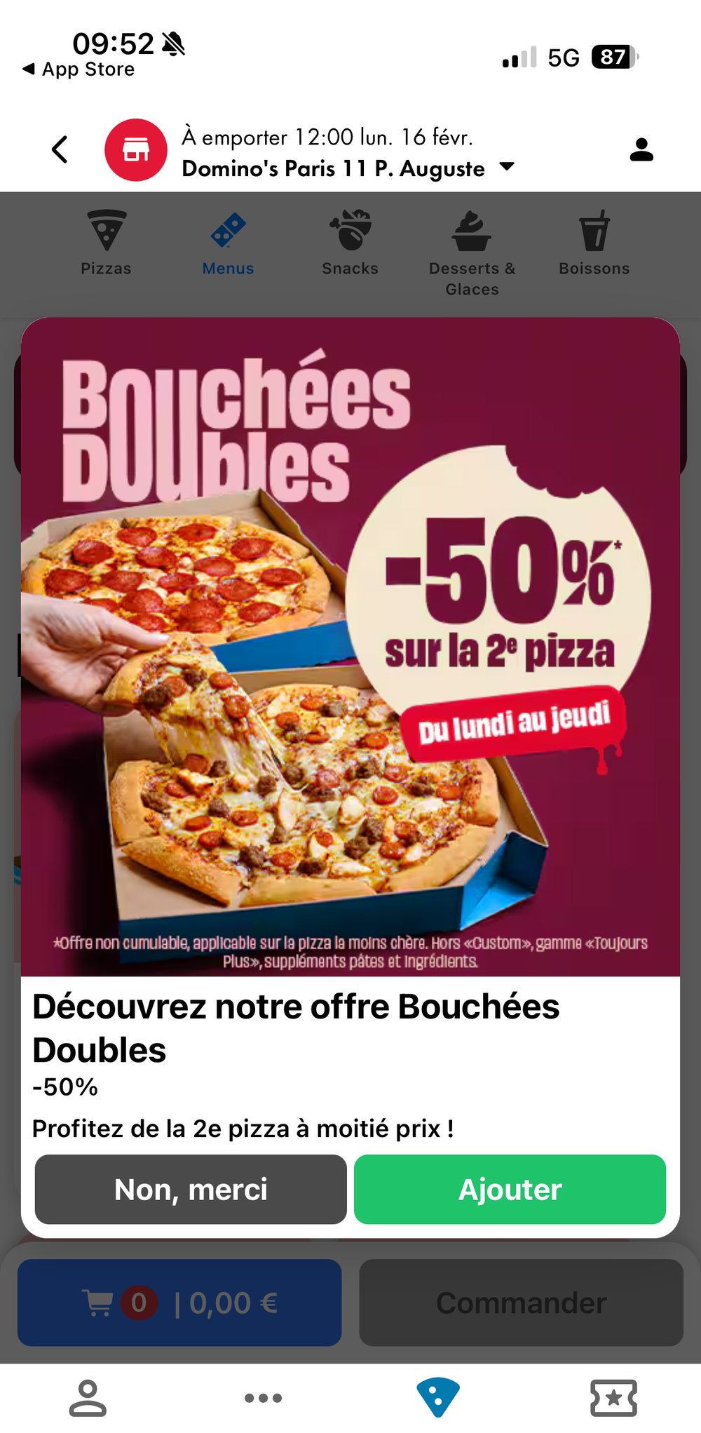 App Domino's Paris promo bouchees doubles wallet bundle pizzas