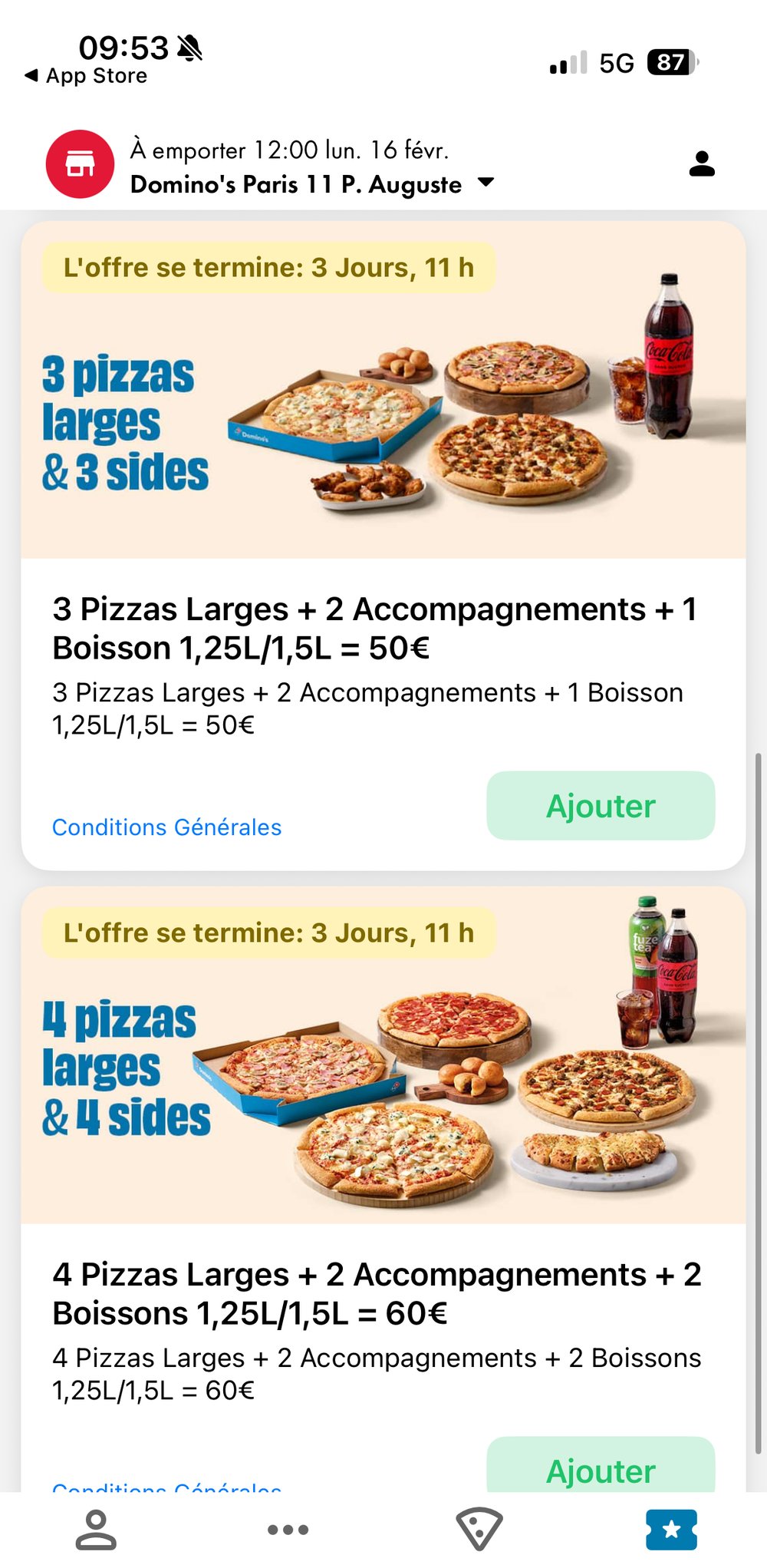 Bundle 3-4 pizzas larges + sides